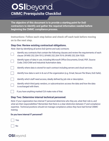 CMMC Prerequisite Checklist CMMC Prerequisite Checklist